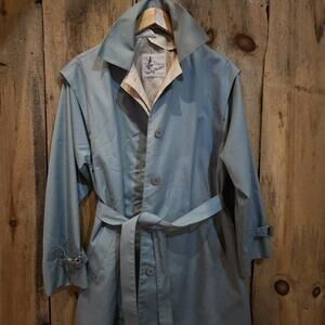 Slate Blue & Cream Color Trench Coat Misty Harbor Size Med Belted Pockets